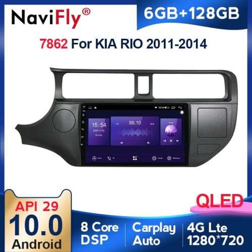 NaviFly 6GB+128GB 8 Core Carplay QLED 1280*720 Android 10.0 Radio GPS Car Muletimedia Player For Kia RIO 4 K3 2011 - 2017