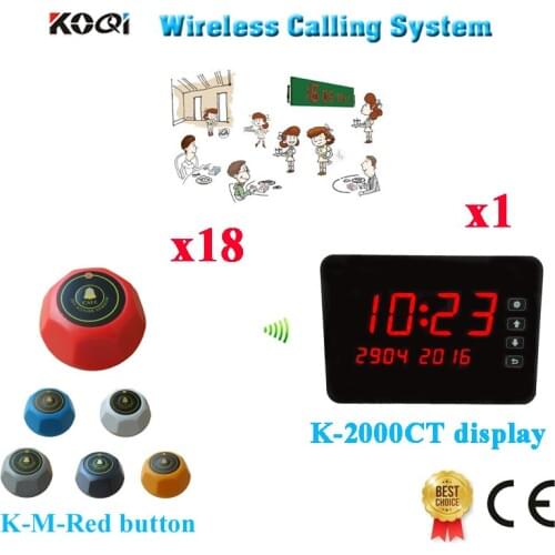 Wireless Calling Bell System Restaurant Coaster Caller With Display Show 4 Digit Number CE Passed( 1 display+ 18 call button)