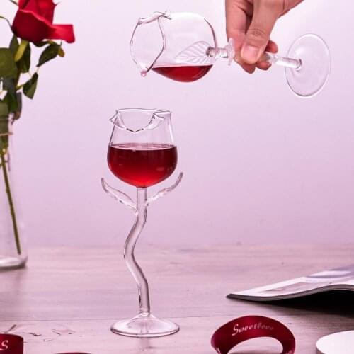 Wine Glass Bottle Crystal Rose Shape Stable Base Transparent Red Wine Goblet Champagne Cup Cocktail Glass for Bar Restaurant