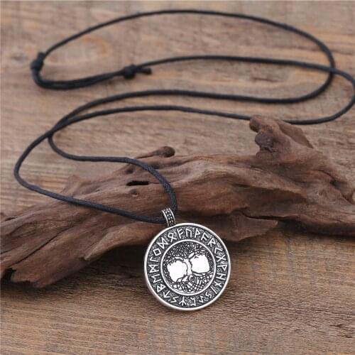 Teamer Brand Vikings Runes Amulet Pendant Necklace Tree of Life Yggdrasil necklace Nordic Talisman Wiccan Adjustable jewelry