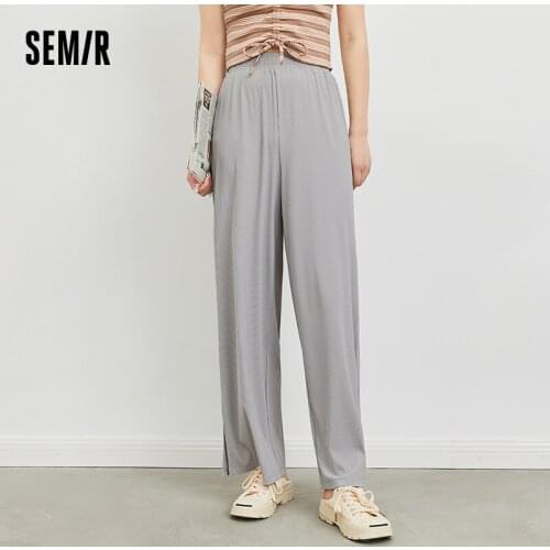 SEMIR Casual Trousers Women Stretch Knitted Loose Wide-Leg Pants Elastic Waist Vertical Strip 2021 Summer New Style Hip Hop Pant