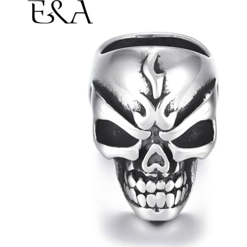 Stainless Steel Beads Skull Spacer Metal Large Hole 8mm Charm Slider DIY Men Bracelet Making Supplies Handmade Jewelry Findings