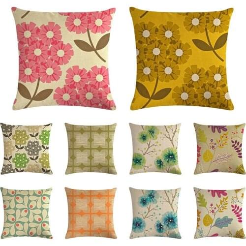 Plant flower pattern cushion cover fallen leaves flower pillow cover linen car sofa chair cushion decoration household 45x45cm