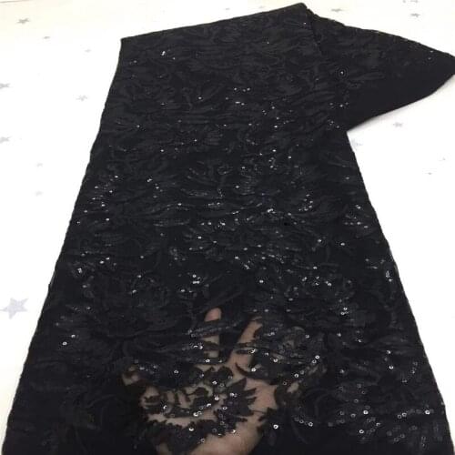 Black Hot Sale Sequin Lace Fabrics African Lace Fabric High Quality Nigeria French Tulle Mesh Lace Fabric for Bridal Material