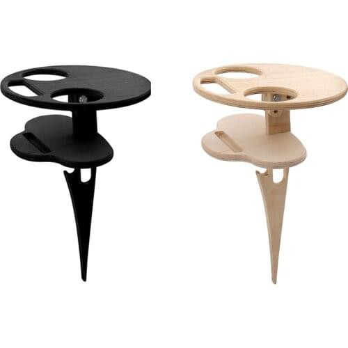 Wooden Double Layer Portable Folding Picnic Outdoor Wine Table for Garden Porch Beach Snack Table Outdoor Party Picnic