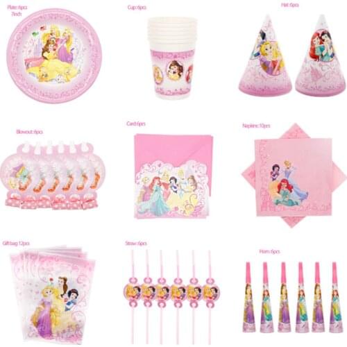 Disney Princess Birthday Party Decorations Supplies Kids Disposable Plates Tablecloth Cups Cap Baby Shower Girls Favors Gift Set