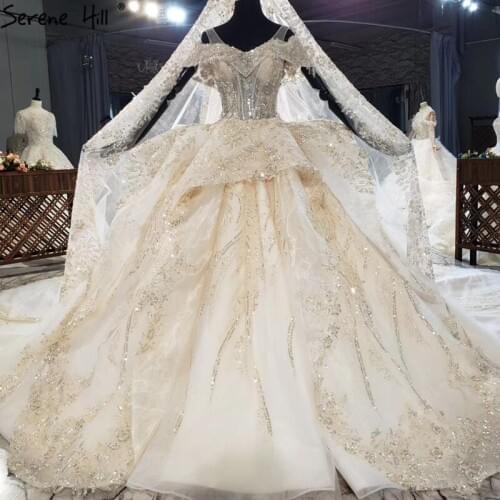 Dubai Luxury Champagne Sexy Wedding Dresses 2020 Ruffles Beading High-end Sleeveless Bridal Gowns HX0224 Custom Made