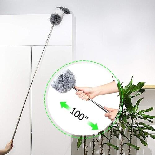 Microfiber Telescoping Duster with 100 Inch Extendable Scratch-Resistant Cover Stainless Steel Pole Washable Bendable Head