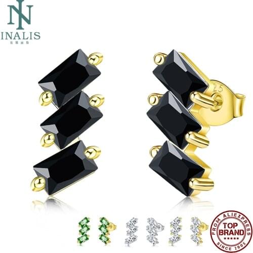 INALIS S925 Sterling Silver Earrings For Women Square Cubic Zirconia Fine Jewelry Dating Charming Stud Earring Hot Sale Gift
