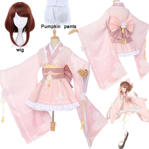 My Hero Academia Uraraka Ochako cosplay costume lovely pink kimono uniform Litte hero Anime costumes clothes outfits cos and wig