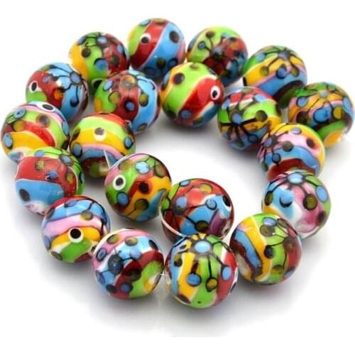 50pcs Colorful Handmade Lampwork Round Beads 16mm for jewelry making DIY Bracelet Necklace accessories Decor Hole: 2mm
