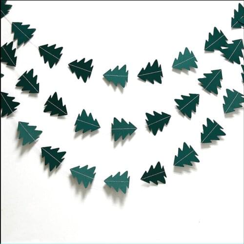 Mini Christmas Tree Paper Banner Garland Xmas Tree Hanging Flag String Christmas Decorations for Home Party Supplies Pull Flower