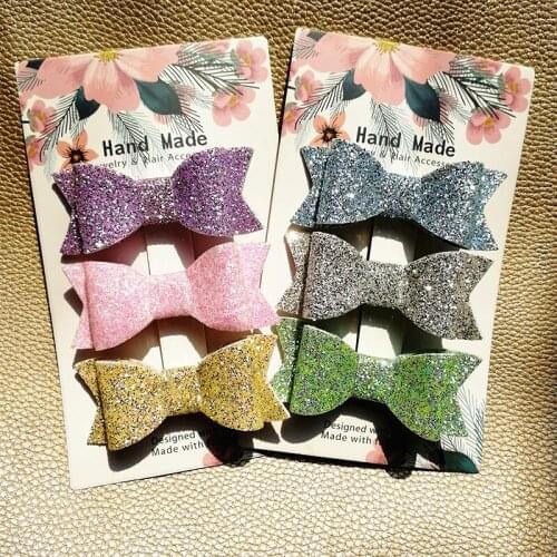 30pcs/lot Modish Girls Shinning Leather Hair Bows Bestseller Glitter Felt Kids Hair Clips Bowknot Shining Barrettes Girl Hairpin