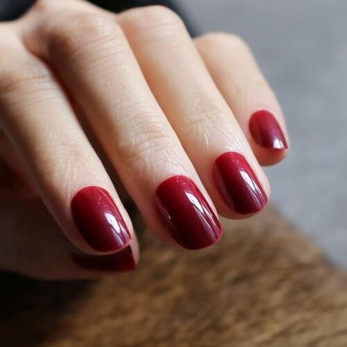 MqpQ new product sales false nails Burgundy long oval head fake nail red Full set 24pcs