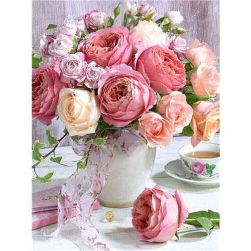 Rose Flower DIY Embroidery 11CT Cross Stitch Kits Craft Needlework Set Printed Canvas Cotton Thread Home Decoration Hot Room