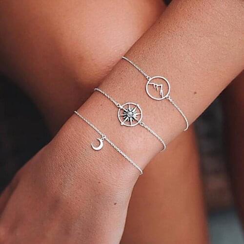 3-piece Bohemian Retro Moon Star Bracelet Set Bohemian Style Female Chain Bracelet for Women Jewellery Pulseras Kpop