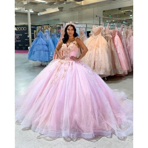 Charming Pink Quinceanera Dresses with 3D Floers vestido de 15 años 2020 Beaded Sweet 16 Dress vestidos de xv años