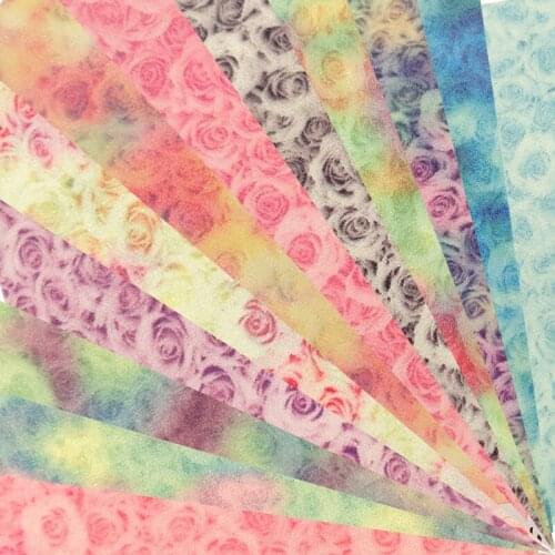 Pastel Colorful Rose Flower Printed Beads Glitter Faux Leather Fabric Sheet for Making Shoe/Bag/Wallpaper/DIY Accessories