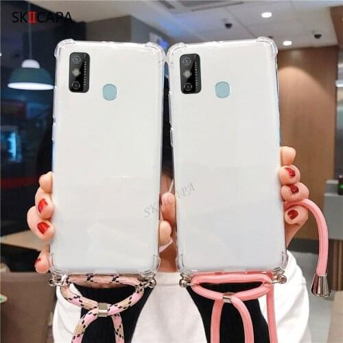 Crossbody Lanyard Cord Strap Phone Case For Tecno Spark 6 GO 2020 5 pro Camon 15 Air CD7 Airbag Shockproof Silicone Back Cover