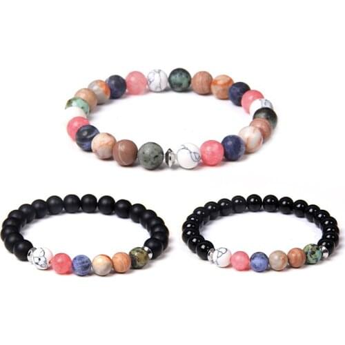 Rainbow Bracelet Natural Stone Lava Bangles For Women Men Ethinc Meditation Energy Balance Yoga Chakra Bracelets Reiki Jewelry