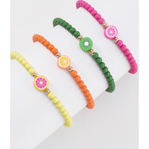 Rainbow Soft Clay Fruit Elastic Bracelet Fashion Bohemian Colorful Rice Beads Handmade Stretch Bracelet For Women Gift Jewelry