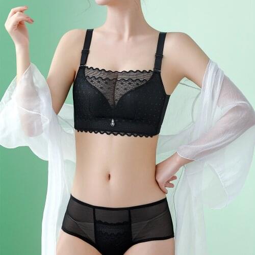 Sexy Lace Ladies Underwear Panty Set Plus Cushioned Comfortable Breathable Bra And See-Through Panty Set Without Steel Ring Bras