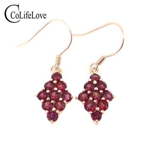 CoLife Jewelry Natural Garnet Drop Earrings for Party 18 PCS Natural Garnet Dangler 925 Silver Garmet Jewelry for Office Woman