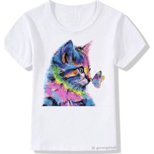 Cute boys tshirt funny watercolor painting cats and dogs animal cartoon t-shirt kids clothes cute girls t shirt summer kids tops