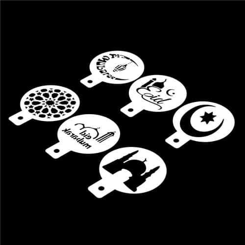 3/6Pcs White Mosque Eid Mubarak Ramadan Design Coffee Stencils Laser Cut Cookie Biscuits Fondant Cake Decoration Tools