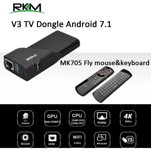 Android 7.1 TV BOX RK3328 Rockchip 2GB 16GB 2.4G WIFI 100M---Media player & fly mouse RKM V3 +MK705