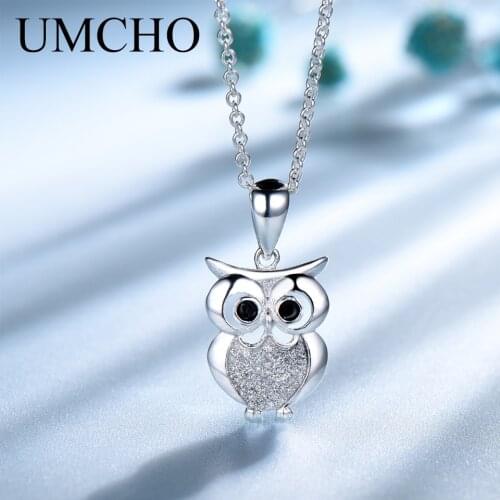 UMCHO Cute Owl Pendants & Chain Solid 925 Sterling Silver Animal Necklace For Girls Party Gift Fine Jewely New Arrivals