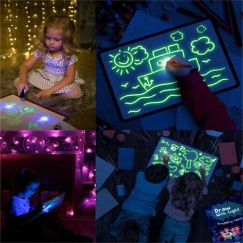 2 pics Magic Luminous Drawing Board Daw With Light-Fun Sketchpad Board Fluorescent Pen Russian English Light Up Play Toys