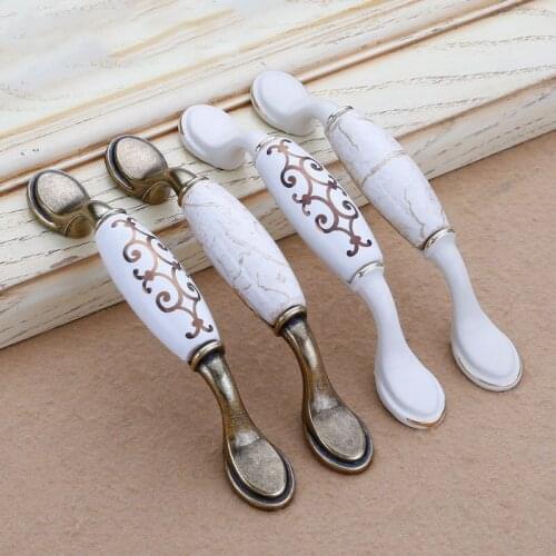 High-End European Style Bronze Antique Ceramic Door Handle Zinc Alloy Wardrobe Cabinet Drawer TV Decorative Furniture Knobs