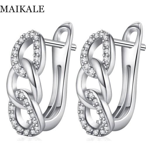 MAIKALE 8 Shape Stud Earrings Classic AAA Cubic Zirconia Copper Gold Silver Color Plated korea Earrings For Women Send Friend