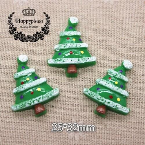 10pcs Resin Flatback Cabochon Christmas Tree Miniature Art Supply Decoration Charm Craft,25*32mm