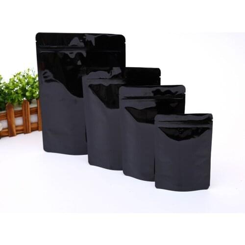 100pcs Glossy black ziplock stand up bag food candy coffee gift packing bags small aluminum foil seal sealing pouch package