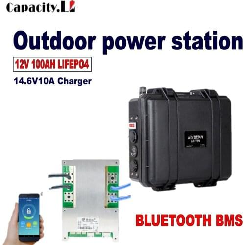 12V lifepo4 battery pack 100Ah Rechargeable solar with Bluetooth BMS motor RV Outdoor Inverter waterproof lithium battery