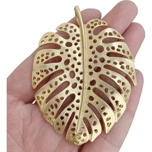 2 x Matt Gold Large Monstera Leaf Charms Tropical Palm Leaves Pendants for DIY Necklace Jewelry Making 84x51mm