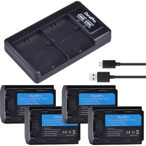4PC 2280mAH NP FZ100 NP-FZ100 Battery + LED USB Charger for Sony NP-FZ100 BC-QZ1 Alpha 9,A7RIII,ILCE-7RM3,A9,A9R,Alpha 9s Camera