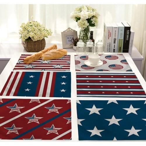 42*32cm American Flag Pattern Series Pad Dining Table Mats Coaster Bowl Cup Mat Cotton Linen Kitchen Table Placemat Accessories