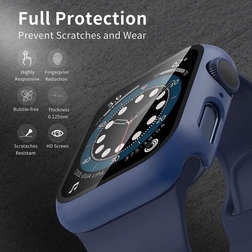 Cases for Apple Watch se 6 5 4 44mm 40mm case with Termpered Glass Screen Protector Hard PC Cover for iwatch Shockproof Bumper