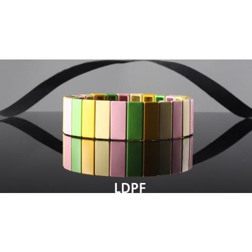 DIY Rainbow Tile Bracelet Bohemian Square Enamel Tile Beads Bracelets Arm Candy Colorblock Stacking Stretch Charm Bangle Girls