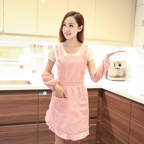 Pure cotton apron Korean fashion apron shipping work clothes waterproof cute overalls women adult kitchen sleeves