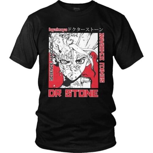 Senku Ishigami T Shirt Men Short Sleeve Cotton T-shirts Japan Anime Manga Dr Stone Tee Fashion Tshirts Gift Idea