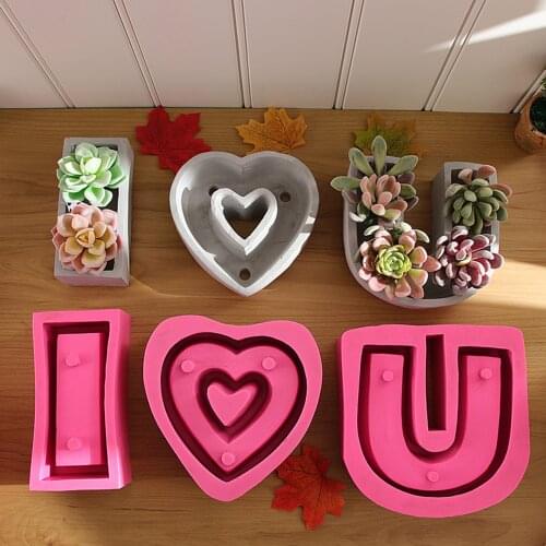 Clay Diy Succulent Molds Mold Cement Concrete Plants Silicone Pot Shape I Heart U