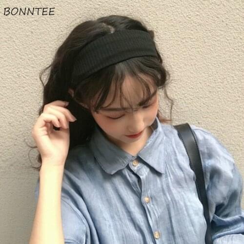 Headwear Women College Lovely Solid Vintage Knitted Korean Makeup Ladies Hairbands Popular Daily Soft Stretch Womens Accessories