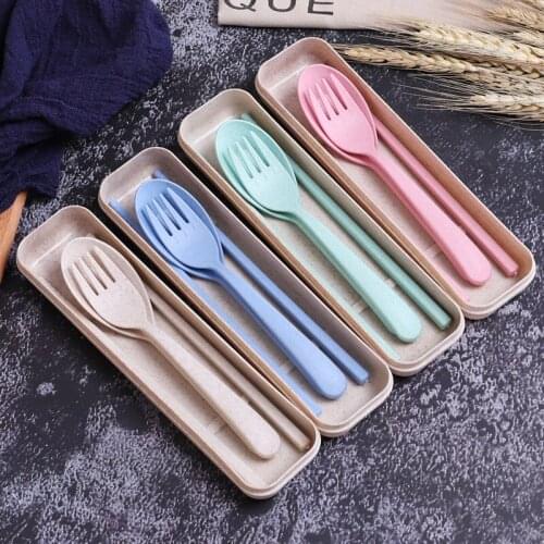 Hot sell 200set Portable Eco-Friendly Wheat Straw Cutlery Travel Kids Adult Cutlery Dinnerware Camping Picnic Set Gift