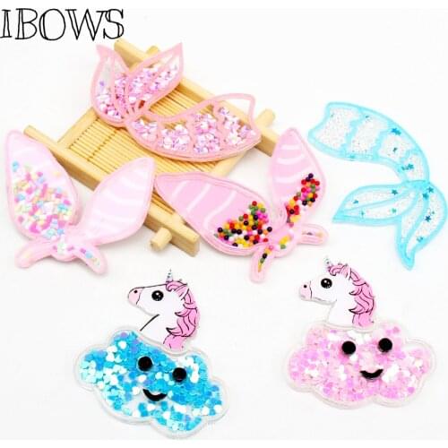 IBOWS Acrylic Liquid Quicksand Pacthes Sequin Filled Avocado Unicorn for DIY Hair Bow Accessories Handmade Phone Case Decoration