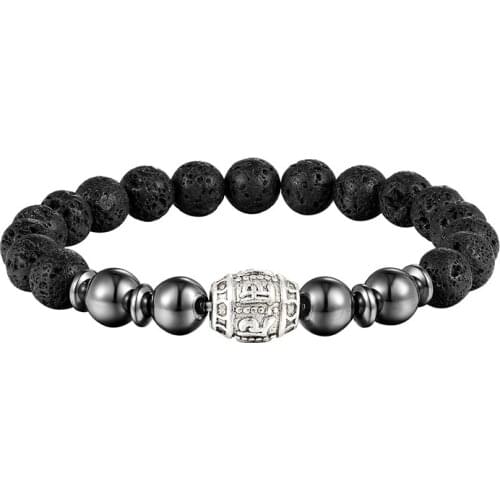 JAAFAR 2018 new brand new fashion charm man 8mm black gloss lava stone mantra mens jewelry Punk bracelet AS312