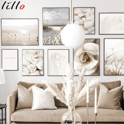 Dandelion flower sunset bird beach grass nordic shield wall poster art print painting on canvas decoration images for living roo